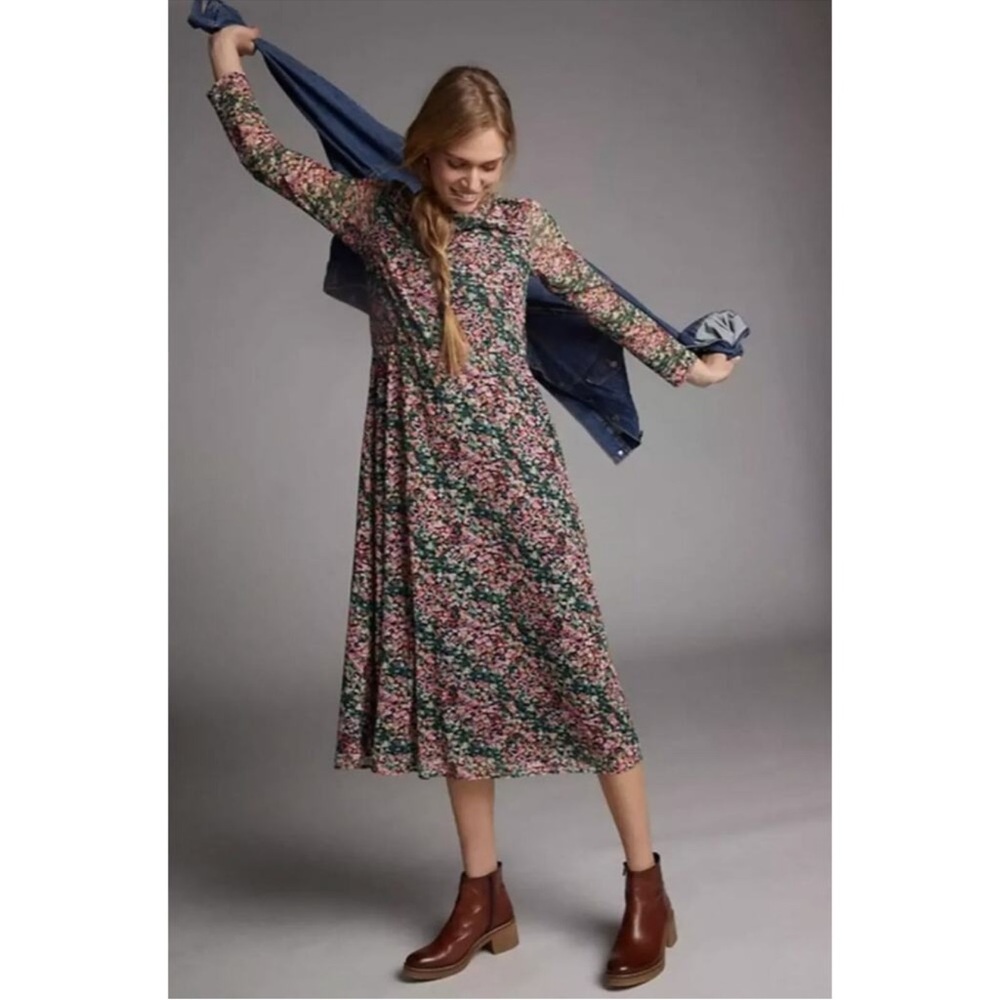 Anthropologie Eva Franco Fiona Floral Midi Dress Cottagecore Ditsy Floral Boho